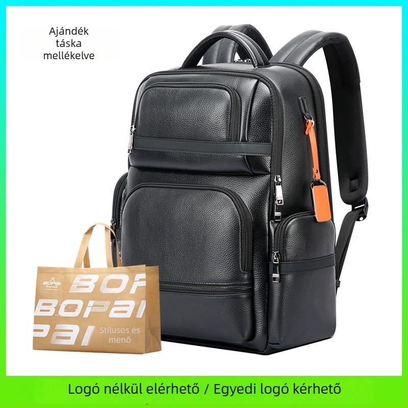 Bo Pai bőr laptophátizsák, 20–35L, USB interfész, férfiaknak üzleti hátizsák