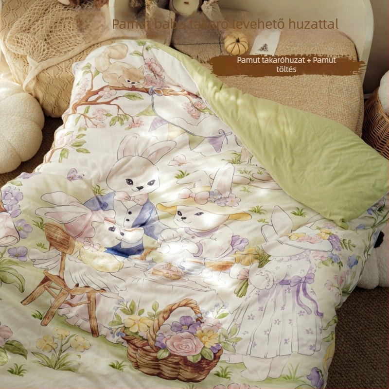 Újszülött babatakaró — 100% pamut anyag, pamut töltet, súly kevesebb mint 0,5 kg, tavasz–ősz használatra