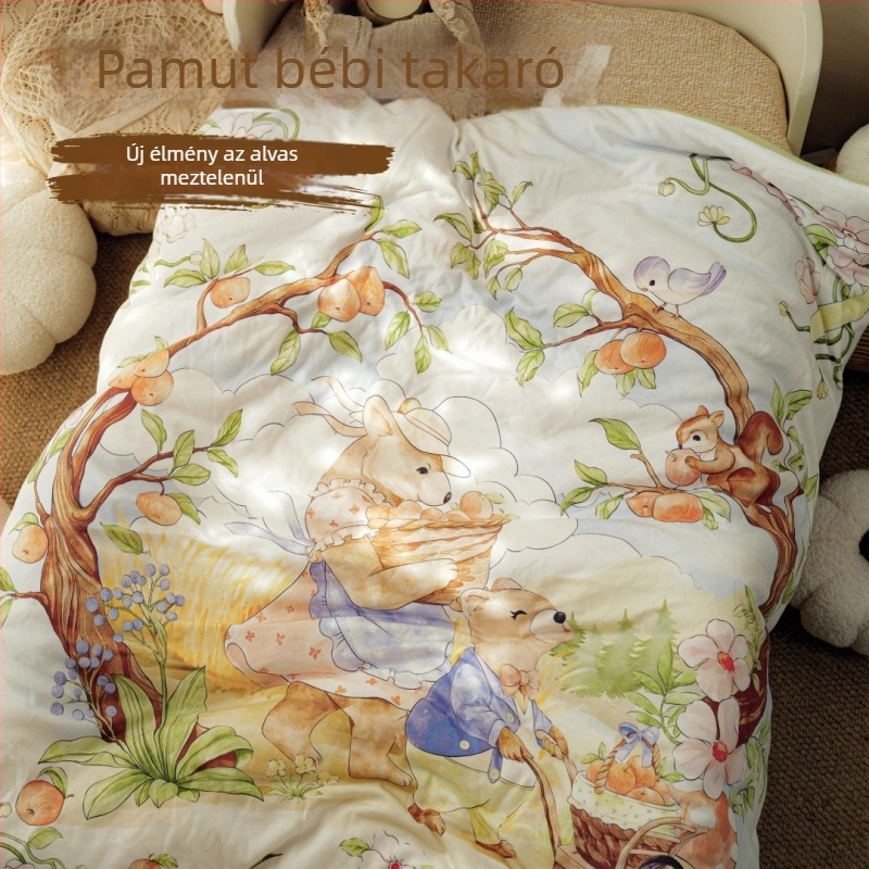 Újszülött babatakaró — 100% pamut anyag, pamut töltet, súly kevesebb mint 0,5 kg, tavasz–ősz használatra