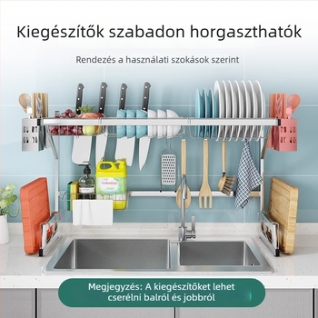 Rozsdamentes acél konyhai tárolóállvány, több rétegű mosogató melletti szárítóállvány, kés tartó, multifunkcionális tárolás