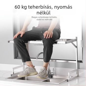 Rozsdamentes acél konyhai tárolóállvány, több rétegű mosogató melletti szárítóállvány, kés tartó, multifunkcionális tárolás