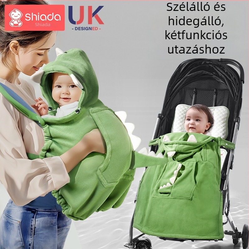 Baba elől hordozható fleece köpeny, őszi-téli, szélálló, többfunkciós babakocsis pléd, 1–3 éves korosztály, 300–500 g