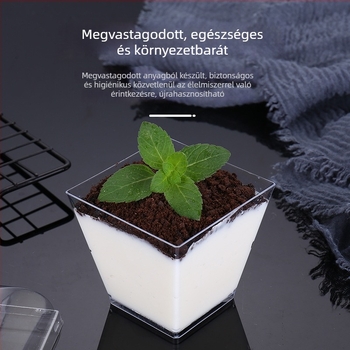Egyszer használatos mousse pohár, dúsított dizájn, kreatív zselés desszert pohár, modell 7770, PS műanyag, fedéllel, élelmiszer-csomagoláshoz