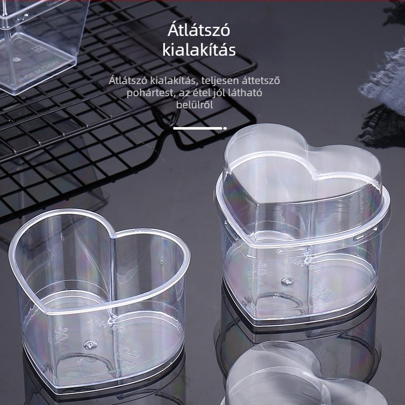 Egyszer használatos mousse pohár, dúsított dizájn, kreatív zselés desszert pohár, modell 7770, PS műanyag, fedéllel, élelmiszer-csomagoláshoz