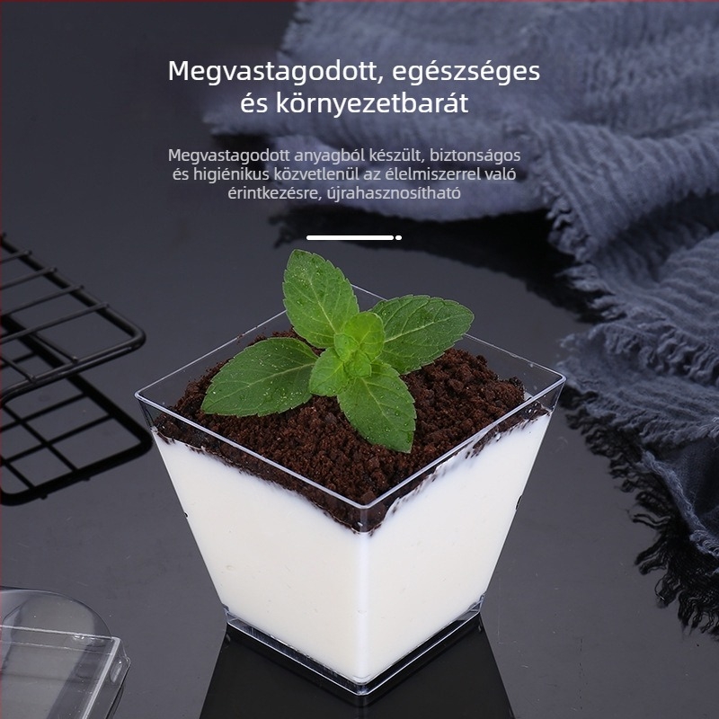Egyszer használatos mousse pohár, dúsított dizájn, kreatív zselés desszert pohár, modell 7770, PS műanyag, fedéllel, élelmiszer-csomagoláshoz