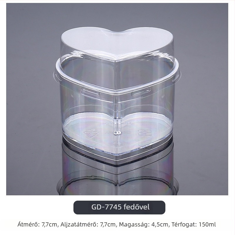 Egyszer használatos mousse pohár, dúsított dizájn, kreatív zselés desszert pohár, modell 7770, PS műanyag, fedéllel, élelmiszer-csomagoláshoz