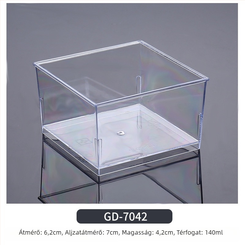 Egyszer használatos mousse pohár, dúsított dizájn, kreatív zselés desszert pohár, modell 7770, PS műanyag, fedéllel, élelmiszer-csomagoláshoz