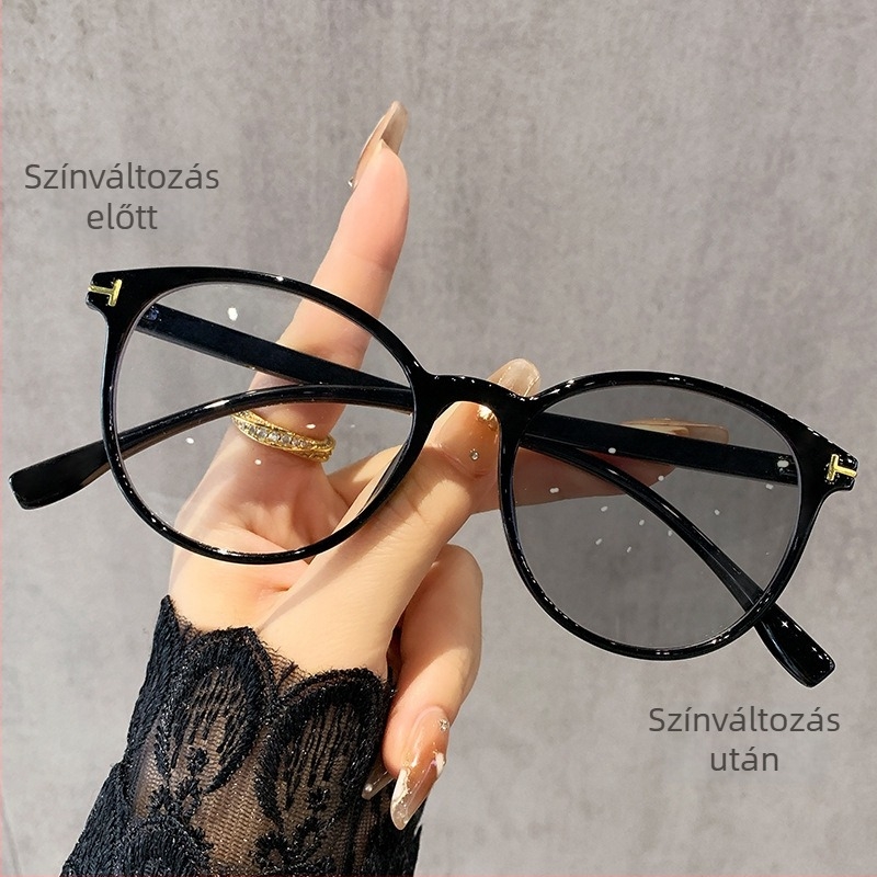 Olvasó szemüveg kerek kerettel, teljes keret, PC lencsék, fotokróm és anti-kékfény, kompatibil dioptriás lencsékkel