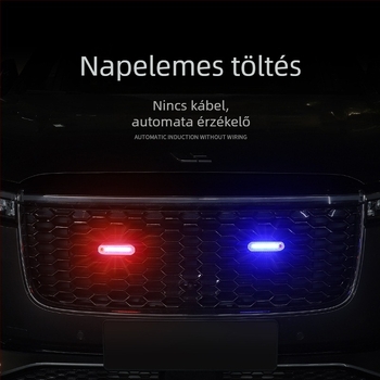 Hátsó figyelmeztető LED világítás autók és motorkerékpárok számára, napelemes LED, piros-kék villogó, vezeték nélküli telepítés (3W, 5V, 2A, A1 modell, ABS ház)