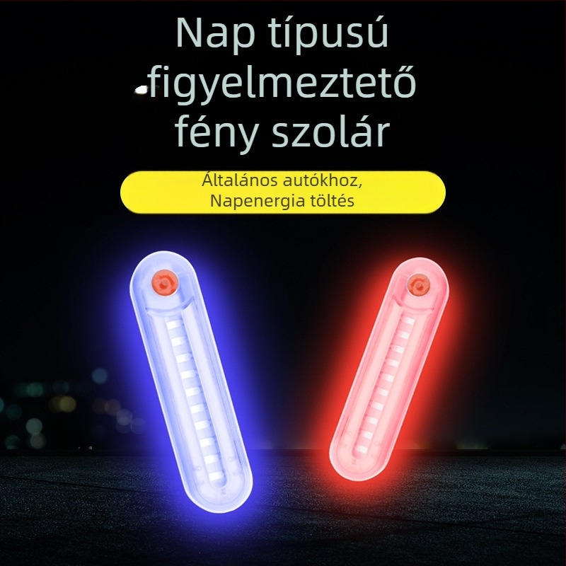 Hátsó figyelmeztető LED világítás autók és motorkerékpárok számára, napelemes LED, piros-kék villogó, vezeték nélküli telepítés (3W, 5V, 2A, A1 modell, ABS ház)