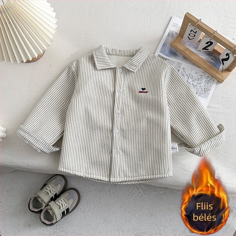 Koreai stílusú két részes gyerek öltöny, corduroy anyag, 50% pamut, csíkos minta, 1–3 éveseknek, ősz-tél szezonra