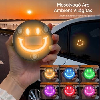 Autó belső LED hangulatvilágítás mosolygós arccal, háromszög alakú ablakhoz, hat színű dekoratív neonfény, modell XL01, 0.5W, 5V, szívókorongos rögzítés, ABS