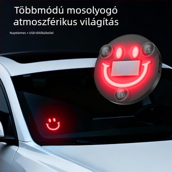 Autó belső LED hangulatvilágítás mosolygós arccal, háromszög alakú ablakhoz, hat színű dekoratív neonfény, modell XL01, 0.5W, 5V, szívókorongos rögzítés, ABS
