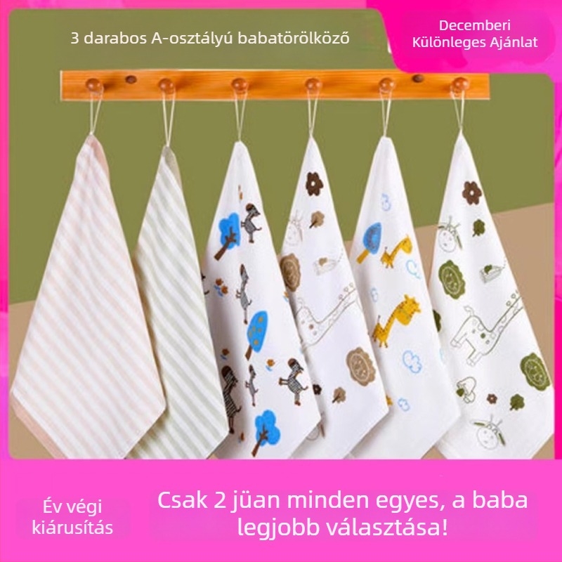 Baba arctörölköző bambusz rostból, kartun minta, fonal 16, csecsemőknek