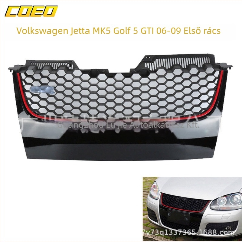 Első grille VW Jetta MK5 / Golf 5 GTI 2006-2009, ABS műanyag, lökhárítóra szerelés, tömeg 1670 g