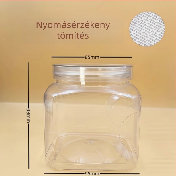 Műanyag tárolóedény fedővel, PET anyagból, modell 85×98, diófélékhez (pisztácia, kesudió)