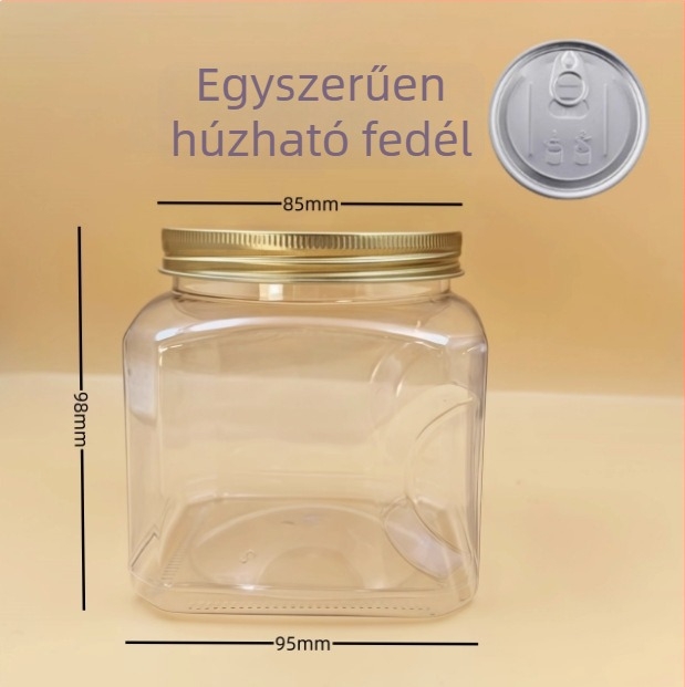Műanyag tárolóedény fedővel, PET anyagból, modell 85×98, diófélékhez (pisztácia, kesudió)