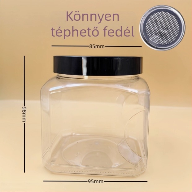 Műanyag tárolóedény fedővel, PET anyagból, modell 85×98, diófélékhez (pisztácia, kesudió)