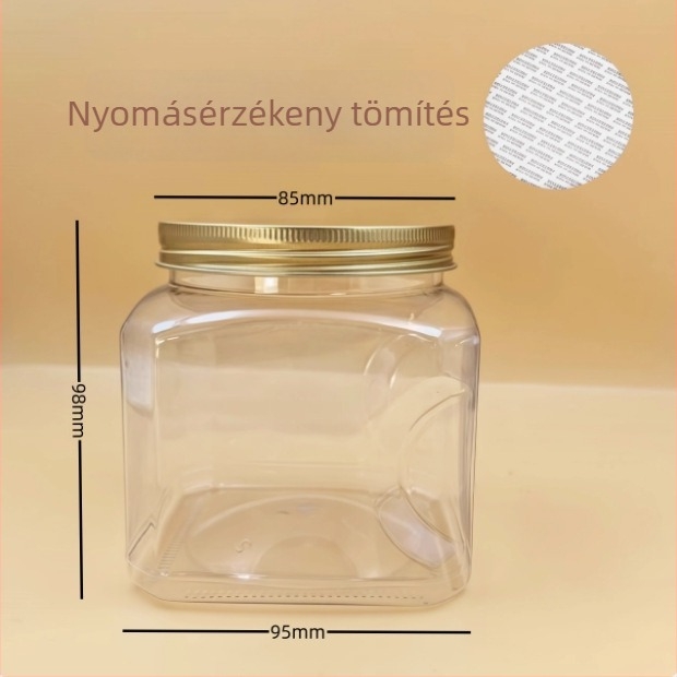 Műanyag tárolóedény fedővel, PET anyagból, modell 85×98, diófélékhez (pisztácia, kesudió)