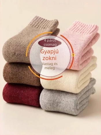 Gyerekek gyapjú zoknijai, vastag fleece-bélés, terry kötés, téli meleg, egyszínű, uniszex, 3–8 éveseknek (100–140 cm)