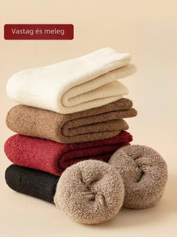 Gyerekek gyapjú zoknijai, vastag fleece-bélés, terry kötés, téli meleg, egyszínű, uniszex, 3–8 éveseknek (100–140 cm)