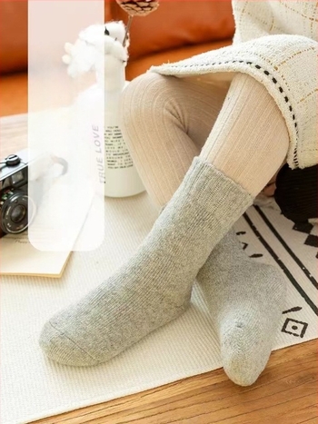 Gyerekek gyapjú zoknijai, vastag fleece-bélés, terry kötés, téli meleg, egyszínű, uniszex, 3–8 éveseknek (100–140 cm)