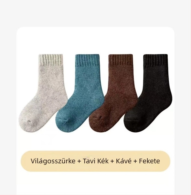 Gyerekek gyapjú zoknijai, vastag fleece-bélés, terry kötés, téli meleg, egyszínű, uniszex, 3–8 éveseknek (100–140 cm)