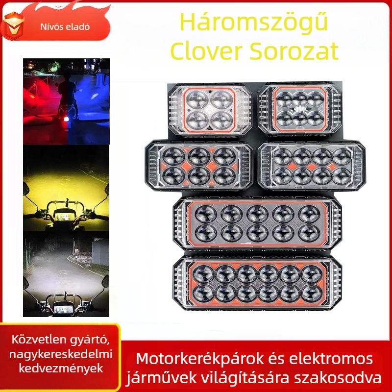 LED motorkerékpár fényszóró háromoldalas négylevelű lóhere dizájnnal, magas és alacsony sugár, külső felszerelés