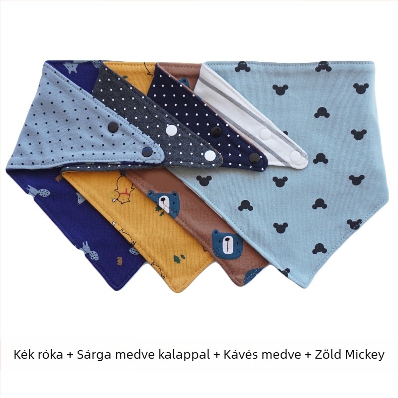Koreai stílusú pamut háromszög babáknak, kétoldalas, nyálzsebbel, unisex, 0–5 év
