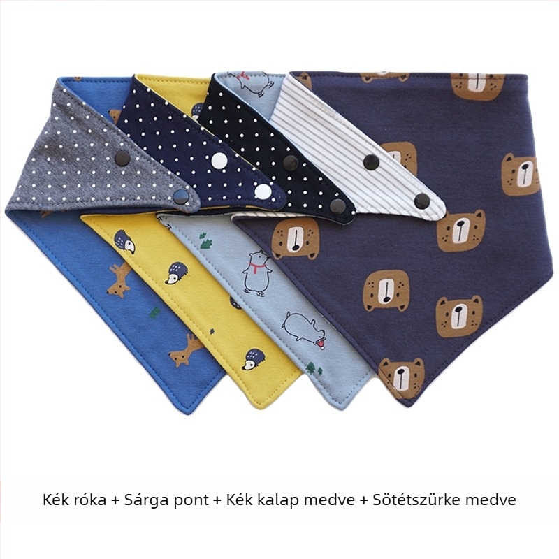 Koreai stílusú pamut háromszög babáknak, kétoldalas, nyálzsebbel, unisex, 0–5 év