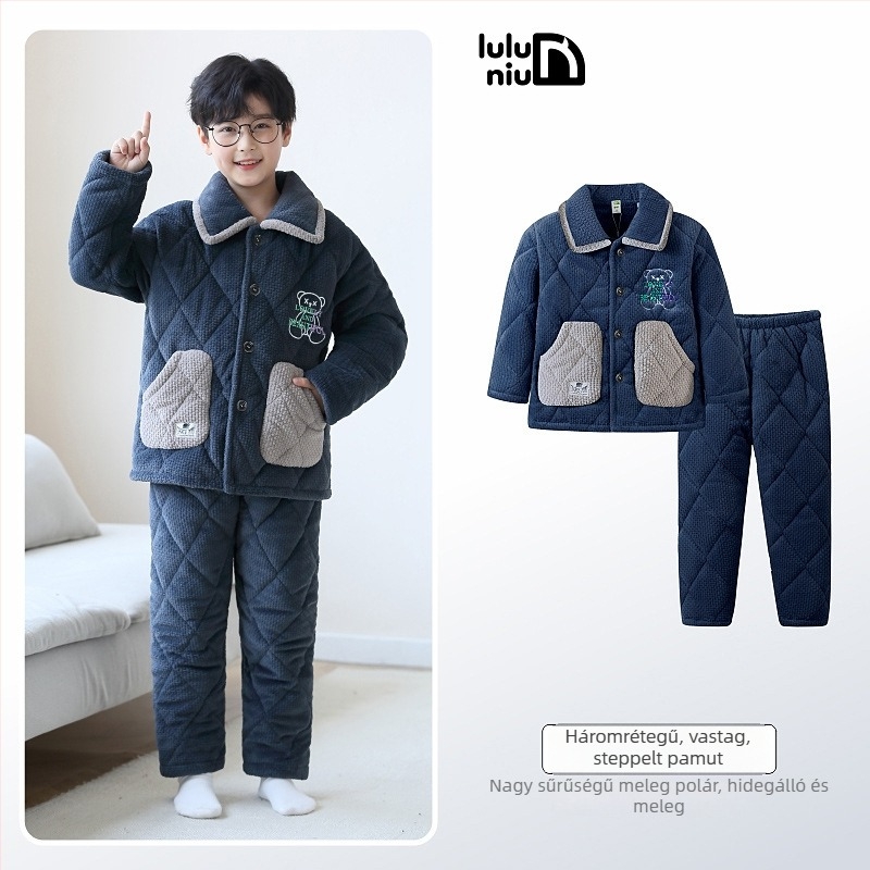 LuLu Cow téli gyerekeknek fiúknak pizsama, flanel, háromrétegű béléses fleece