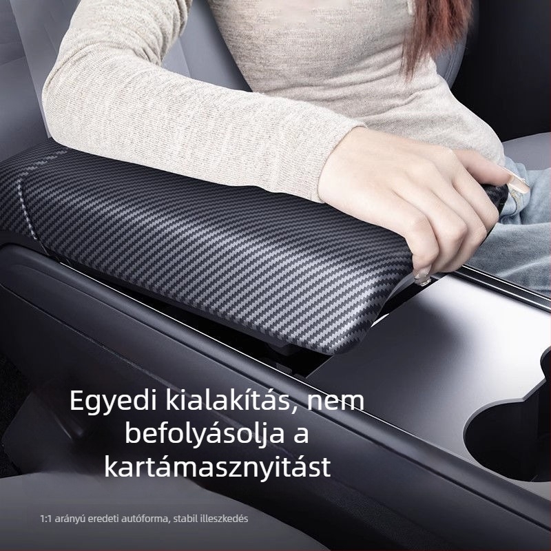 Tesla Model 3/Y Karbonszálas kartámaszfedél és hátsó légkivezető védőfedél – Belső módosítási kiegészítő