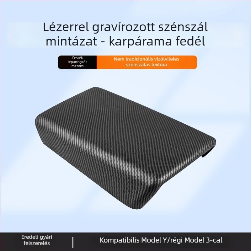 Tesla Model 3/Y Karbonszálas kartámaszfedél és hátsó légkivezető védőfedél – Belső módosítási kiegészítő