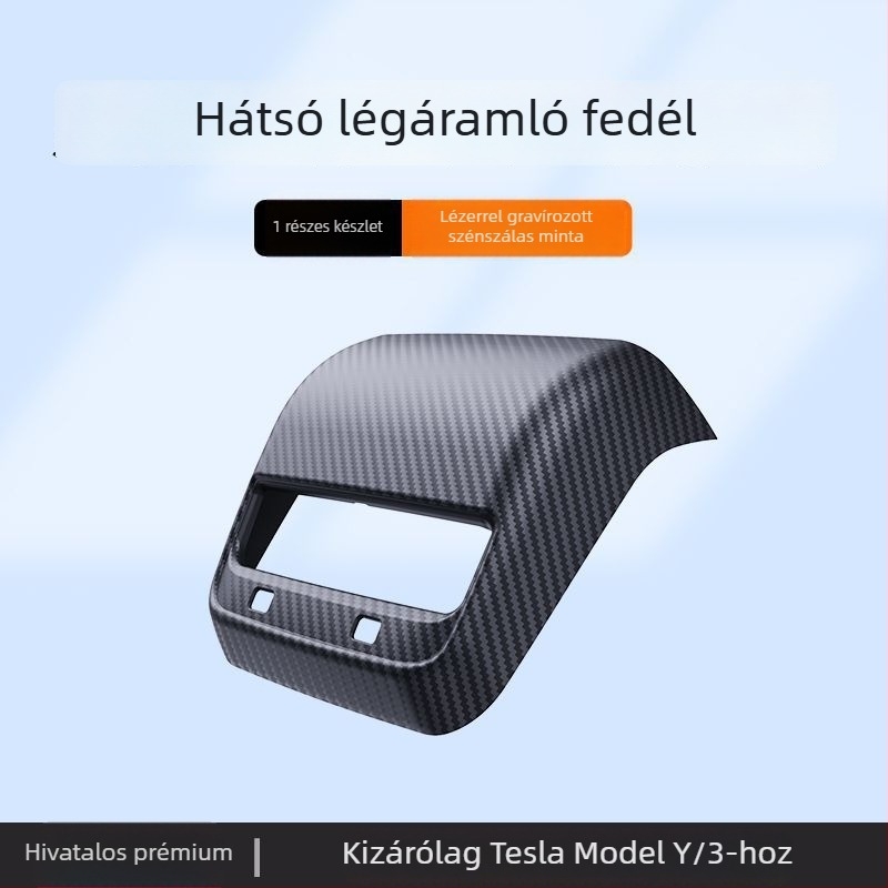 Tesla Model 3/Y Karbonszálas kartámaszfedél és hátsó légkivezető védőfedél – Belső módosítási kiegészítő