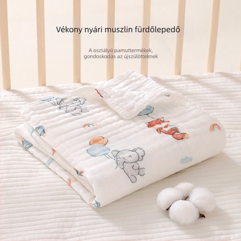 Softness újszülött babafürdető törölköző, 3 rétegű, tiszta pamut géz, könnyű tavasz–nyár, rajzfilm mintával