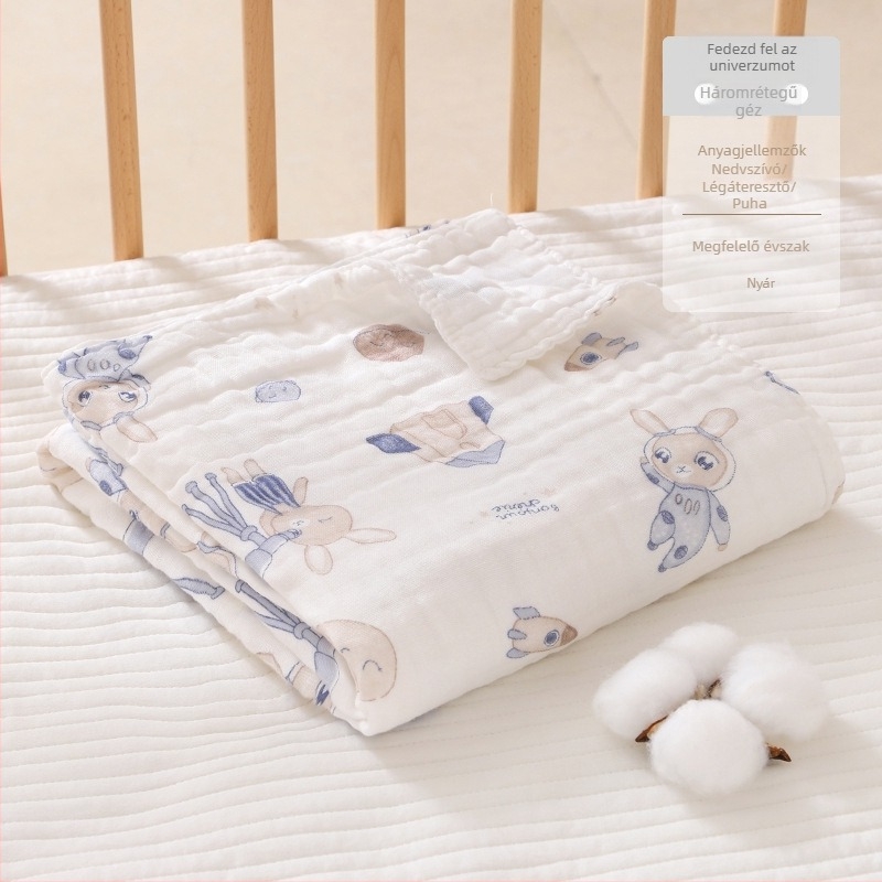 Softness újszülött babafürdető törölköző, 3 rétegű, tiszta pamut géz, könnyű tavasz–nyár, rajzfilm mintával