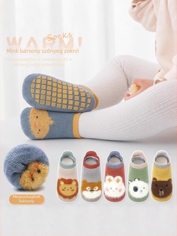 Sűrített 3D bébi anti-slip törölközőzokni, csecsemőknek és kisgyermekeknek, pöttyös tapadós talppal