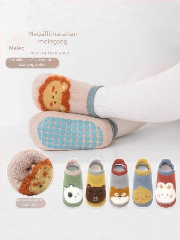 Sűrített 3D bébi anti-slip törölközőzokni, csecsemőknek és kisgyermekeknek, pöttyös tapadós talppal