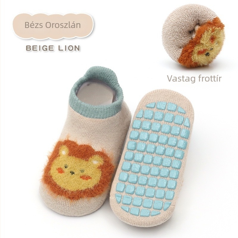 Sűrített 3D bébi anti-slip törölközőzokni, csecsemőknek és kisgyermekeknek, pöttyös tapadós talppal