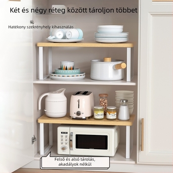 Fából készült konyhai mikrohullámú sütő polc — multifunkcionális, többszintes, a munkalapra helyezhető