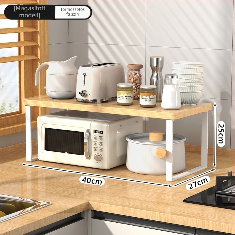Fából készült konyhai mikrohullámú sütő polc — multifunkcionális, többszintes, a munkalapra helyezhető