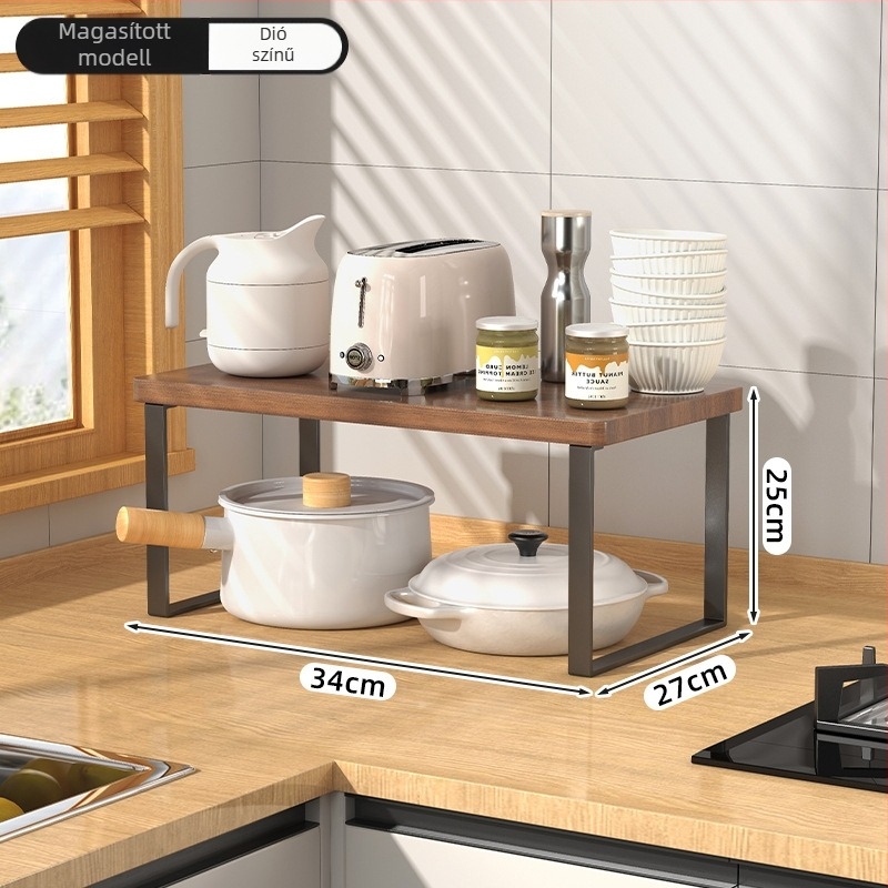 Fából készült konyhai mikrohullámú sütő polc — multifunkcionális, többszintes, a munkalapra helyezhető