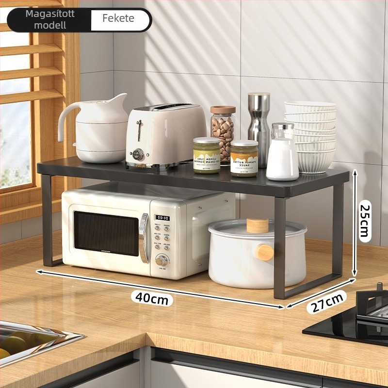 Fából készült konyhai mikrohullámú sütő polc — multifunkcionális, többszintes, a munkalapra helyezhető