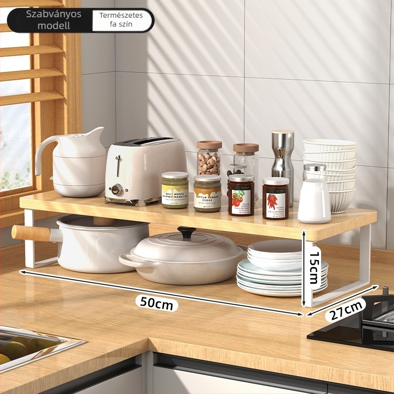 Fából készült konyhai mikrohullámú sütő polc — multifunkcionális, többszintes, a munkalapra helyezhető