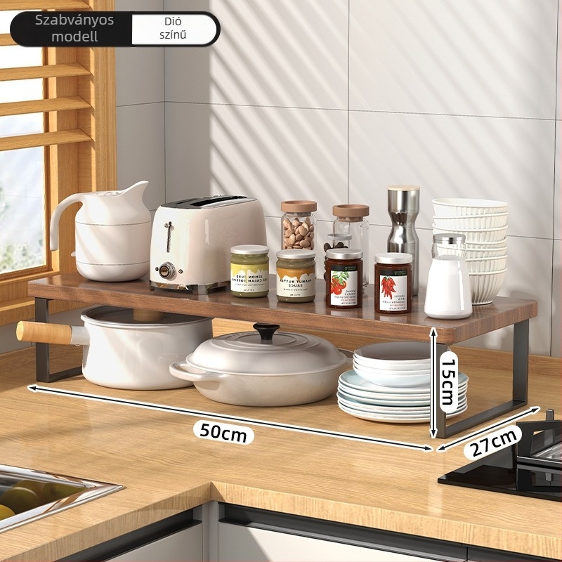 Fából készült konyhai mikrohullámú sütő polc — multifunkcionális, többszintes, a munkalapra helyezhető