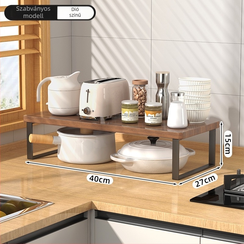 Fából készült konyhai mikrohullámú sütő polc — multifunkcionális, többszintes, a munkalapra helyezhető