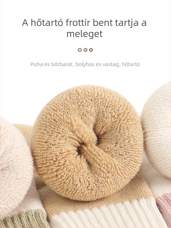 Téli vastag meleg terry pamut csecsemő zokni, középmagasságú, két színű karikatúra mintával, lélegző és nedvszívó, 1–3 éveseknek