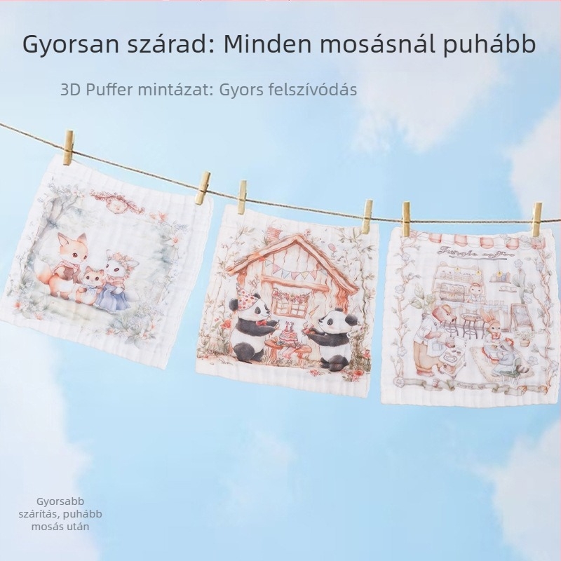 Baba törölköző tiszta pamut géz anyagból, négyszögletes, 40 g, 0–5 s nedvszívás, egyszálas géz fonal, logó nyomtatás és testreszabás elérhető