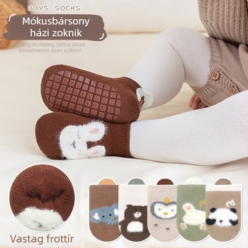 csecsemő vastag téli frottír zokni csúszásmentes talppal, pamutkeverék, mintázatok: csíkos, kockás, egyszínű, egy méret