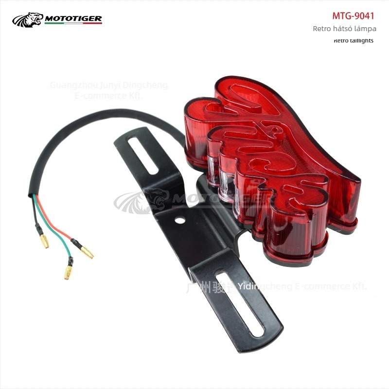Motorkerékpár hátsó lámpa MTG-9041, retro LED, rendszámvilágítással, 12V, ABS